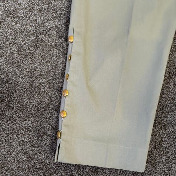 Vintage Yves Saint Laurent YSL Cinched Khaki Trousers Crop Gold Button France 40 - Picture 8 of 14